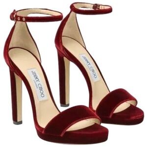 Jimmy Choo Misty Lizard-Embossed Velvet Ankle-Strap Heels in Bordeaux 36.5 (6.5)